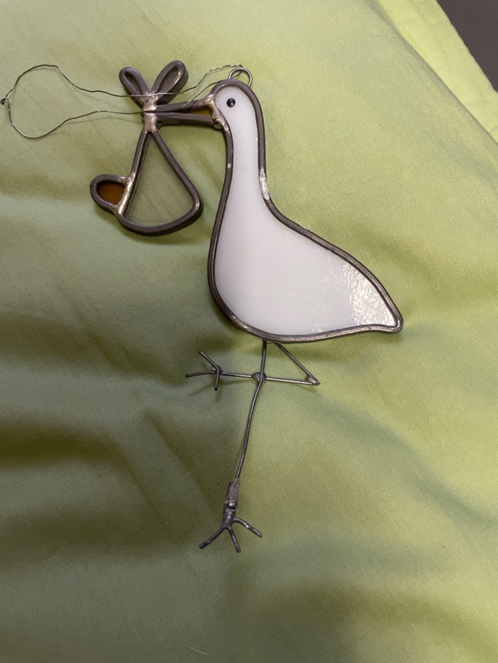 Stained Glass White Bird Ornament - Decorative Hanging Accent